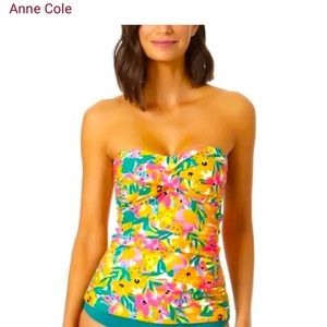 Anne Cole Women's Shirred Tankini Top Swimsuit Yellow/gold  Medium.